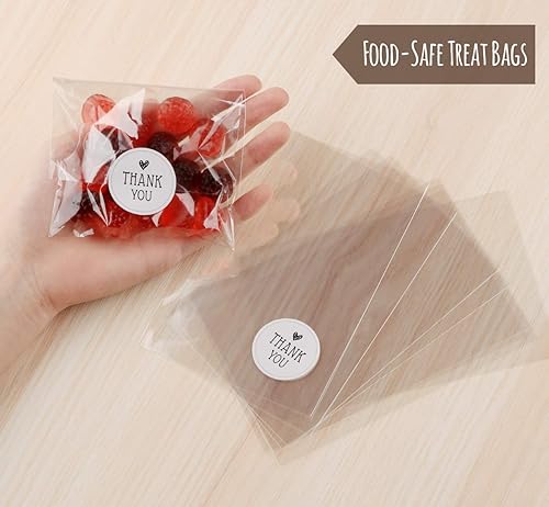Miniatura 3 de ilauke 200 bolsas de galletas, bolsas de celofán transparentes de 4 x 6 pulgadas, bolsas de dulces con palo de agradecimiento, embalaje de galletas