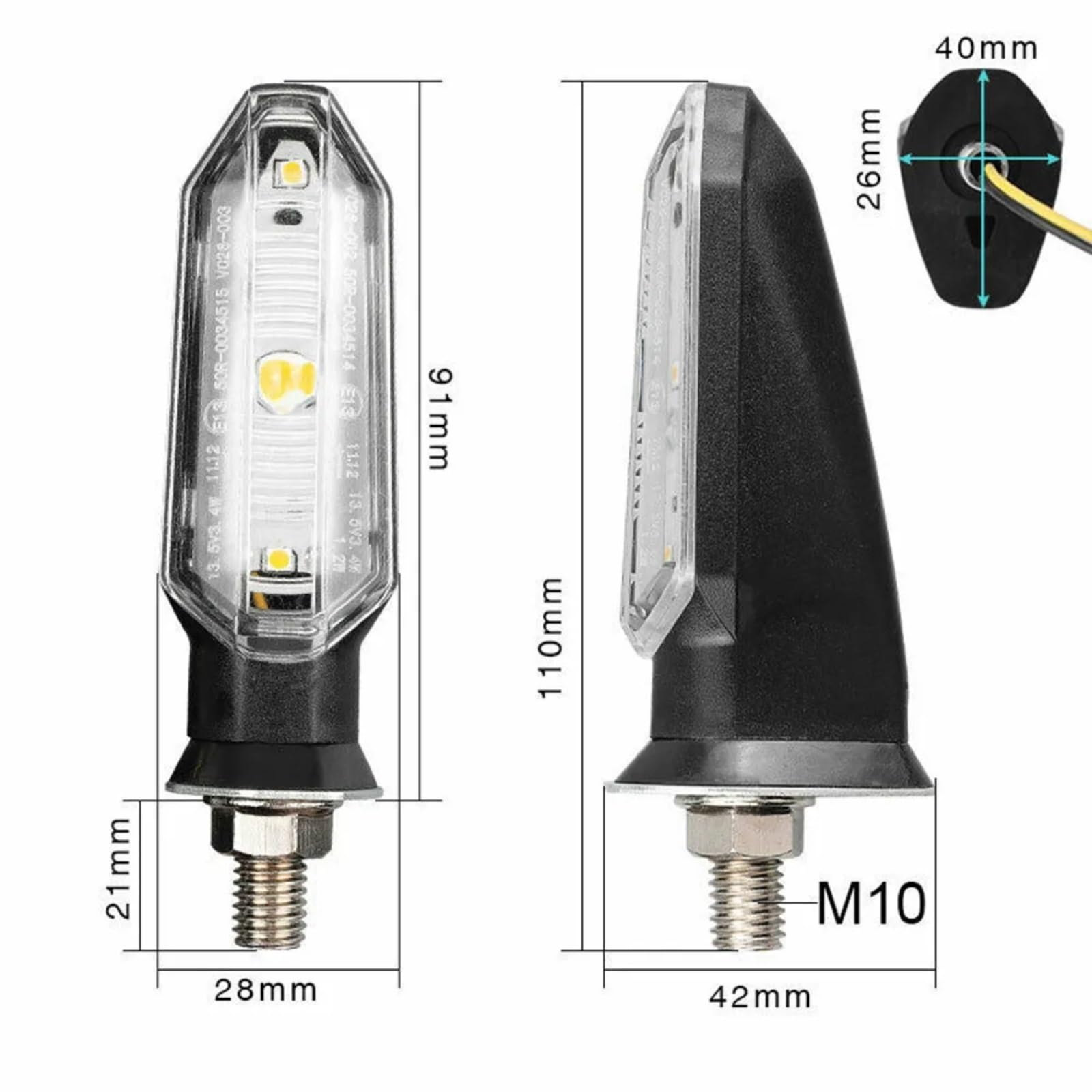 Indicatore Di Direzione Universale Per Moto 12V 10mm Luce Ambra Lampeggiante Sinistra E Destra Avvertimento Lampeggiatore Freno Luci Di Guida(8pcs)