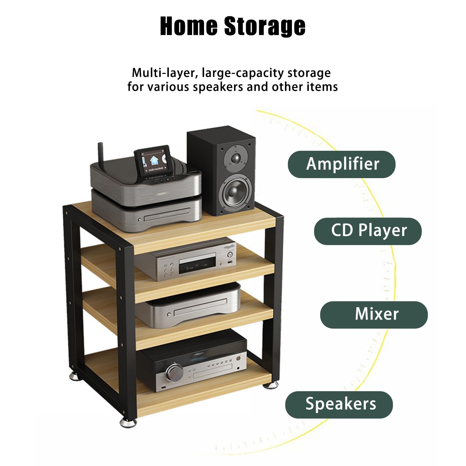 Mini Torre de Rack de Audio de Escritorio, Soporte Multimedia AV, Reproductor de CD, Soporte for Consola fe Juegos, Gabinete de Componentes Estéreo(Black,2 Tier 23cm/9in)