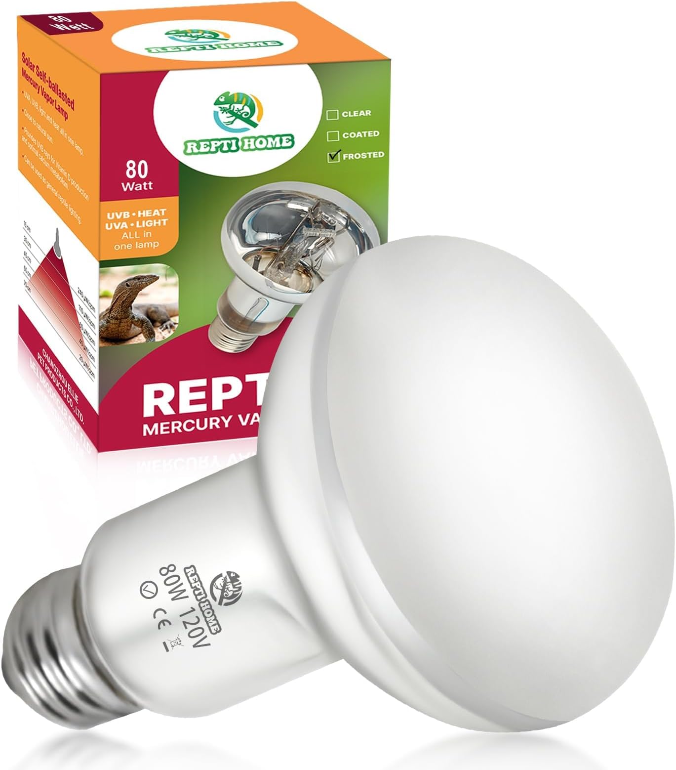 80W UVA UVB Vapor Reptile Heat Lamp, High Intensity Self-Ballasted UVB Basking Lamp Bulb,Full Spectrum Sun Light for Reptiles and Amphibians