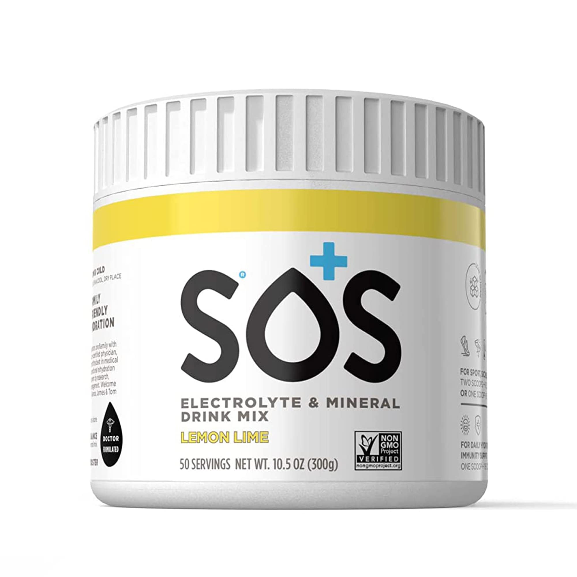 SOS Hydration- Electrolyte and Mineral Drink Mix- Lemon-Lime- 50 Serving Tub (300g)