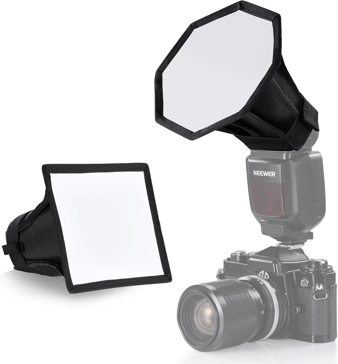 NEEWER NS5P Upgraded Flash Diffuser Speedlight Softbox Foldable 2 Pack | 5.9"/15cm Octagon, 6"x5" Rectangular, for Z2 Z1 V1 Round Head Flashes, Compatible with Godox Sony Nikon Canon Flash