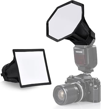 NEEWER Upgraded Flash Diffuser Speedlight Softbox Collapsible 2 Pack, 5.9"/15cm Octagon, 6"x5" Rectangular for Z2 Z1 V1 Round Head Flashes and Compatible with Godox Sony Nikon Canon Flash, NS5P
