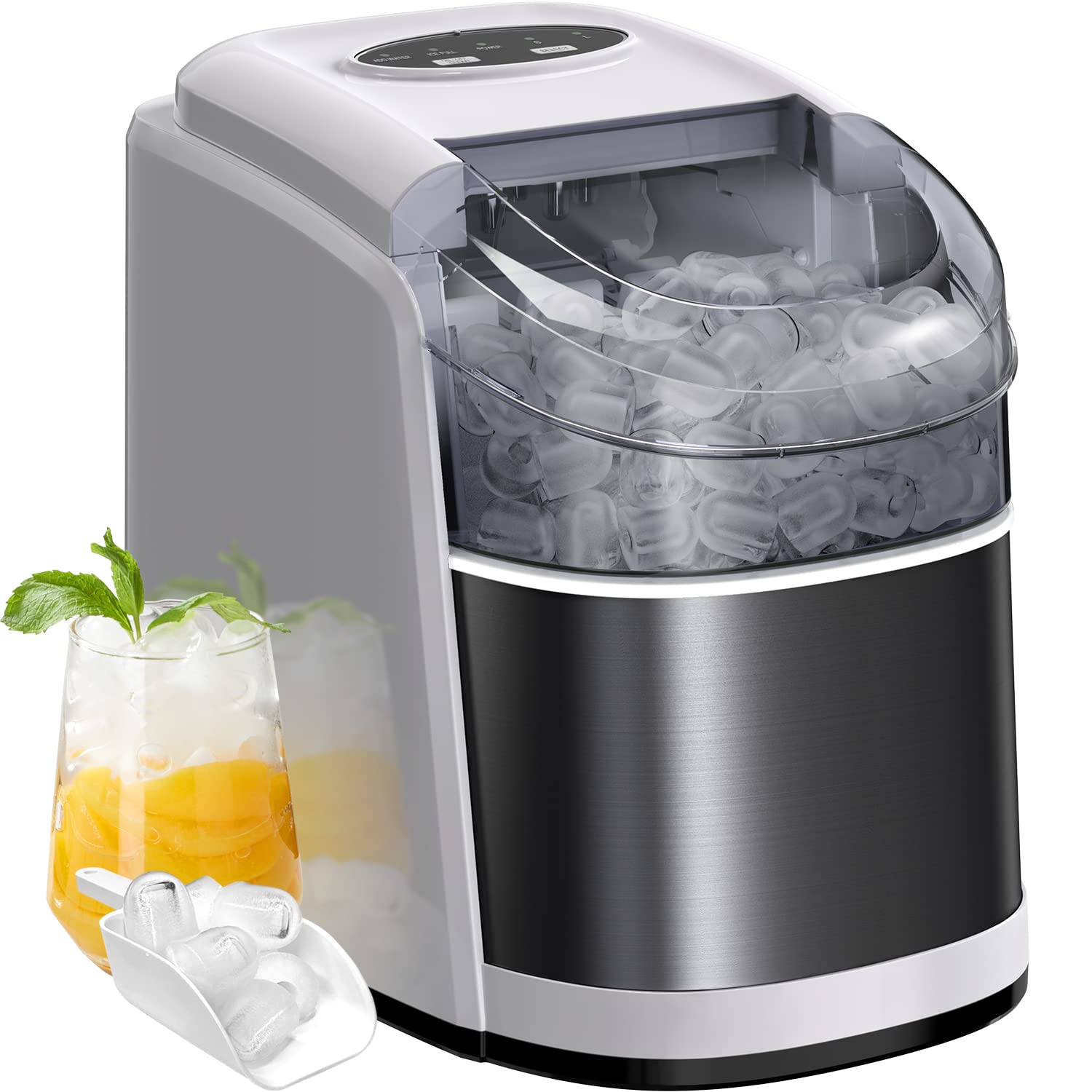 Silonn Countertop Ice Maker Machine - 9 Cubes Ready in 6 Mins, Portable Self-Cleaning Ice Machine with Ice Scoop and Basket, 2 Sizes of Bullet Ice for Home