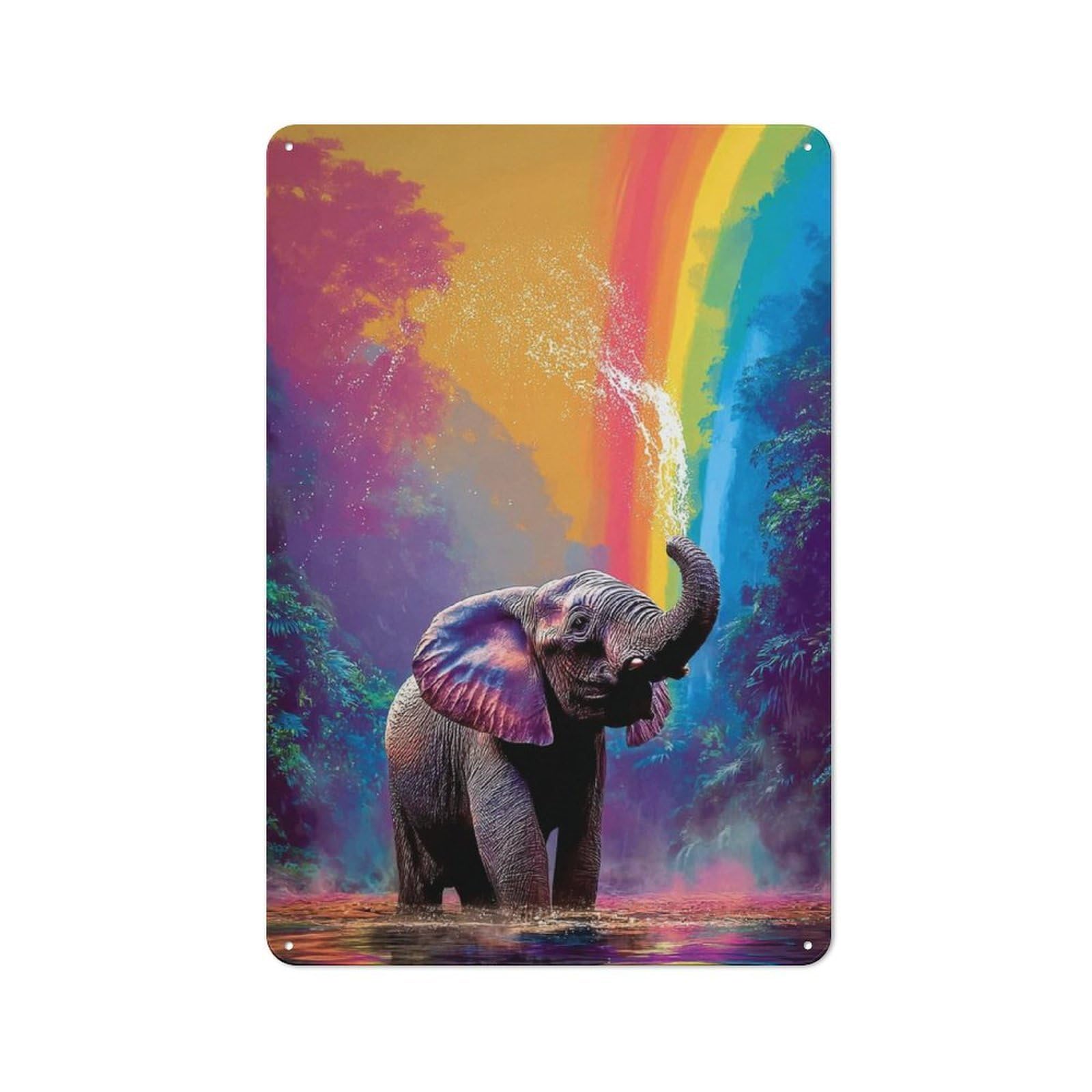 Rainbow Elephant in Paradise Vintage Metal Sign 30x20cm, Nostalgic Pub Wall Decor for Pub, Home Bar, Shed Or Man Cave