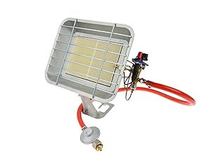 BSD Calefactor de gas infrarrojo 3600W con encendido PIEZO, ideal para talleres y hogares, bajo consumo y alto rendimiento calorífico.