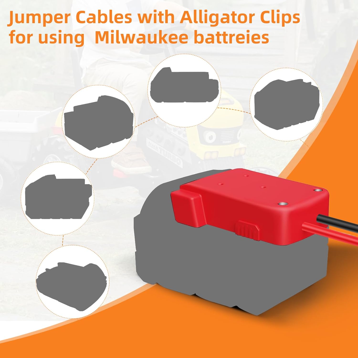 2FT 8AWG heavy-duty soft silicone cable battery adapter with alligator clips,compatible with Mil.Waukee M18