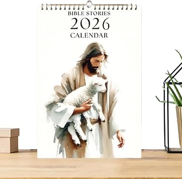 2026 Wall Calendar - 2026 Story Religious Wall Calendar - Religious Jesus Hold Sheep Planner Art Home Decor for Men Women Holiday