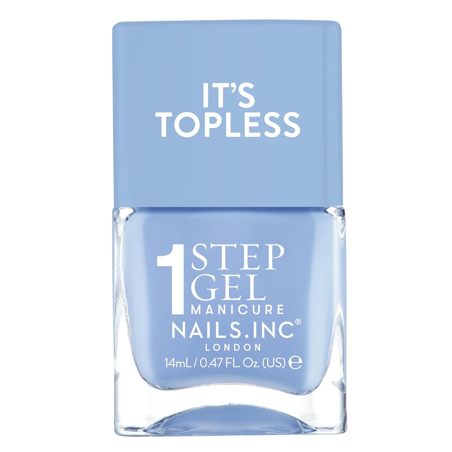Nails Inc It's Topless Gel-Like Nail Polish, 4-in-1 Base Coat, Treatment, Color & Top Coat, Long Lasting, Strong, Chip Free Nails, Glossy Salon Quality Manicure, Air Dry Nail Polish, Kim, 0.47 Fl Oz Kim - Cornflower Blue