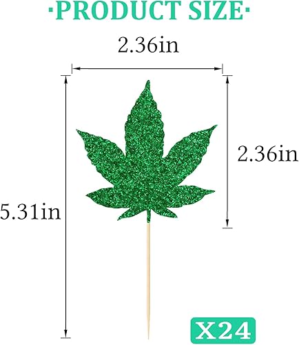 Miniatura 3 de Decoración para cupcakes de hojas de marihuana, adornos para cupcakes con purpurina, decoraciones de fiesta de hierbas, decoración de fiesta de