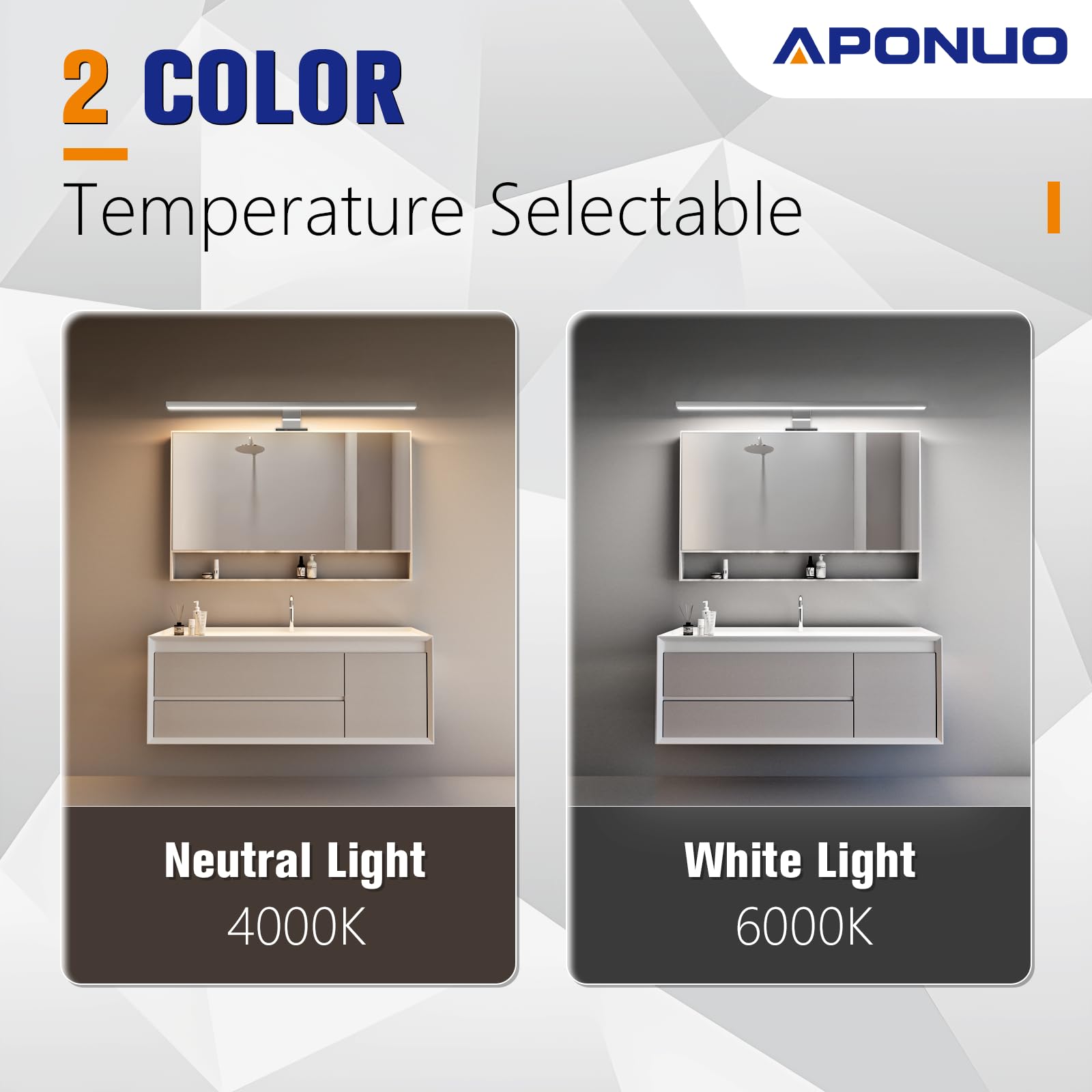 APONUO Lámpara LED de Baño 60cm | Espejo de Luz 15W | 4000K | 6000K | 1500lm | IP44 | Iluminación de Armario de Maquillaje de Acero Inoxidable 600mm Con Interruptor