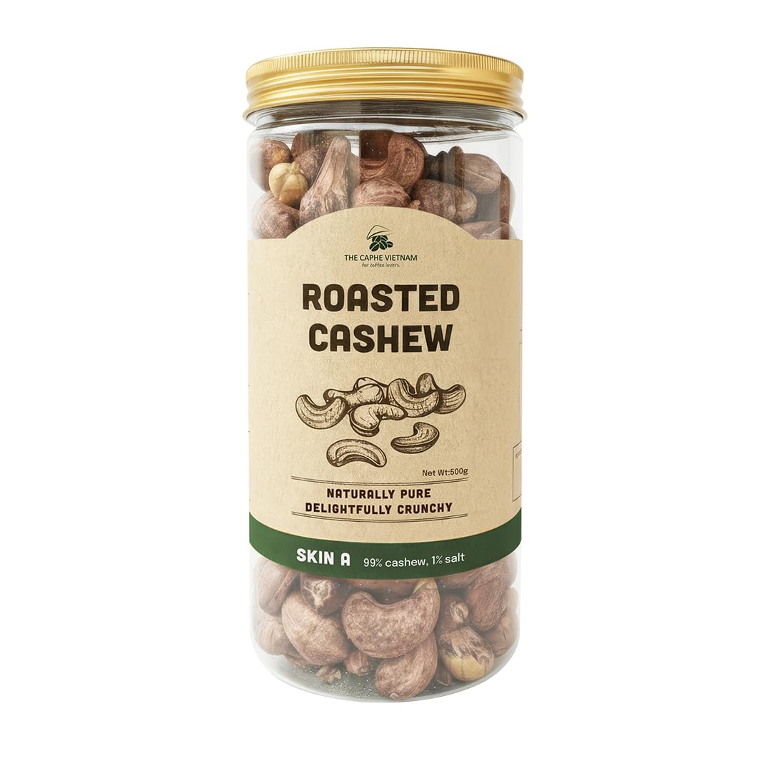The Caphe Vietnam Premium Cashew Nuts - 1 KG | Wood-Baked, Roasted Cashew | Salted with Skin | Size A | Vietnamese Cashew, Ready To Eat Nuts