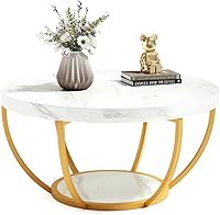 Vista 10 de LITTLE TREE Mesa de Centro Redonda, Mesa de Centro Circular de 32" para Sala de Estar, Mesa Central de Acento de Madera de 2 Niveles