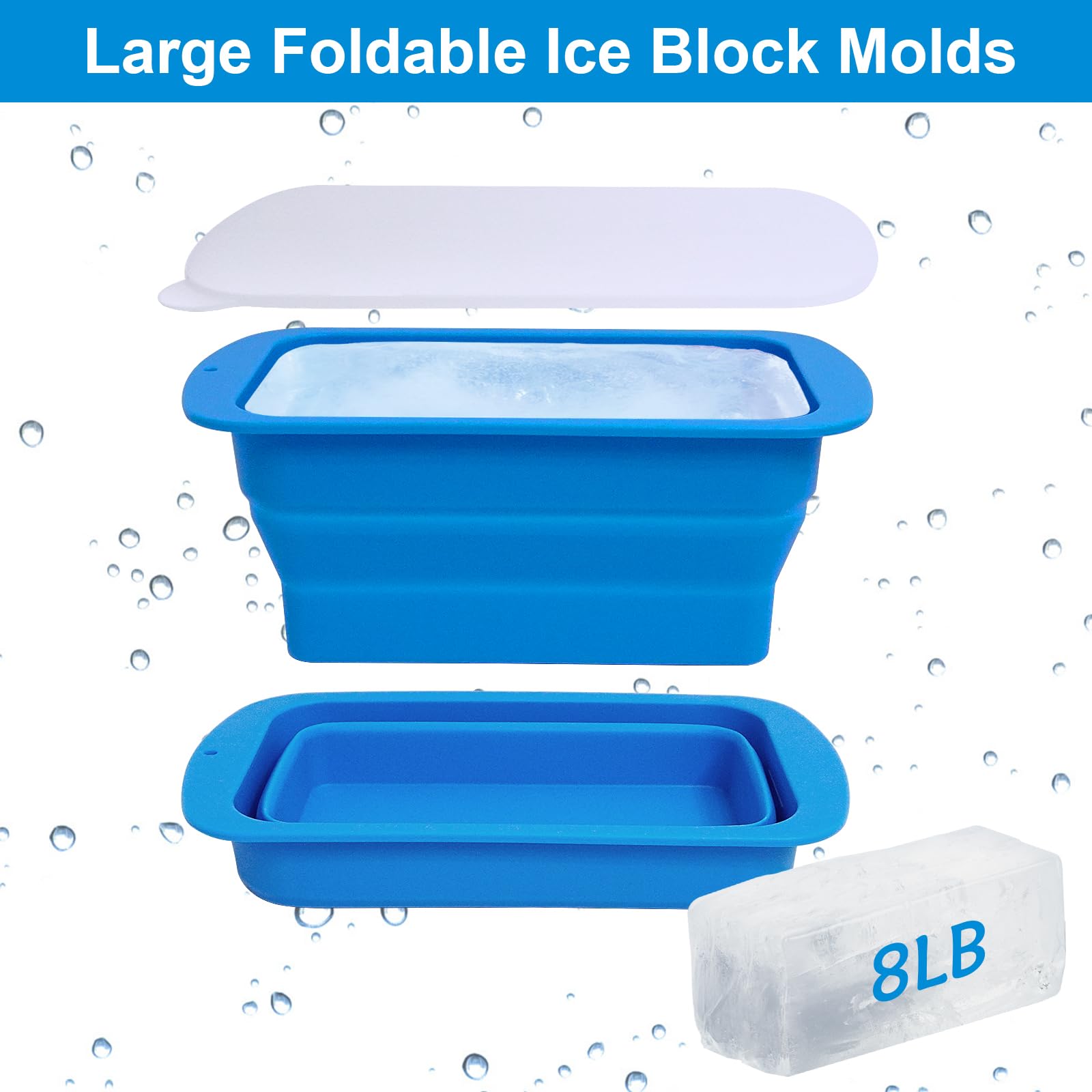 Extra Large Ice Block Molds, 2 Pack 8LB Ice Cube Molds with Lid, Silicone Large Ice Cube Tray, Reusable Ice Cube Mold for Ice Bath, Storing and Freezing Ice