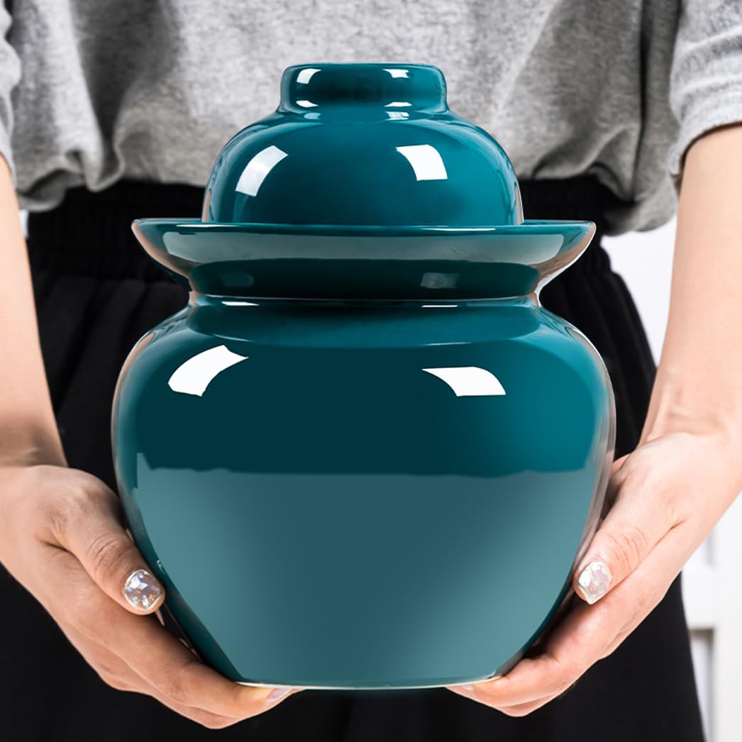 Ceramiczny kolorowy słoik na ogórki z pokrywkami, duży tradycyjny chiński porcelanowy słoik na ogórki, ceramiczny garnek do fermentacji z pokrywką z uszczelką wodną różowy-5L(Żółty-5L