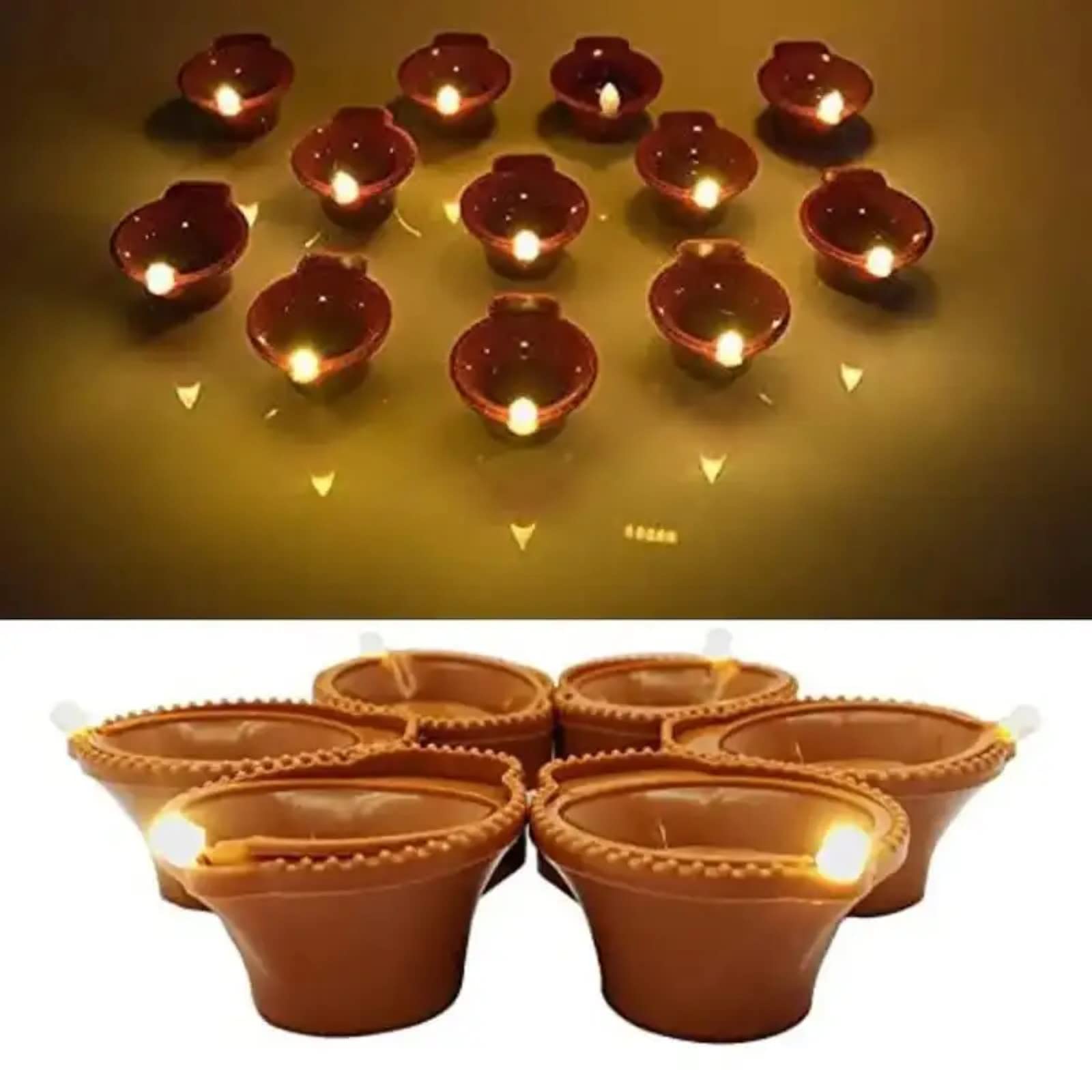 MeeTo Water Sensor LED Diyas Candle with Water Sensing Technology E-Diya Battery Operated, Warm Orange Ambient Lights, Pack of 6