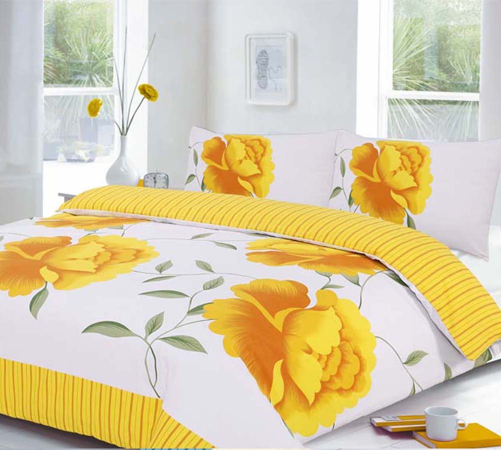 Rosaleen Duvet/Quilt Cover With Pillow Cases Bedding Set Printed Attractive Flower Designs (King, Yellow)