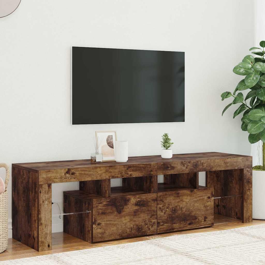 Z oświetleniem LED Stylowy opalany dąb 140x36.5x40 cm Brąz