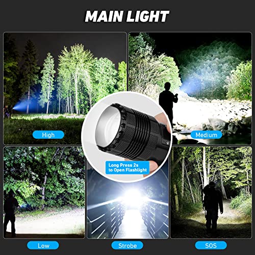 Rechargeable Flash Light Led Flashlights High Lumens, 200000 Lumens Super Bright Tactical Handheld Flashlight, 10 Modes And Waterproof, Powerful Flashlight With Cob Work Light For Emergencies Camping #TOP2