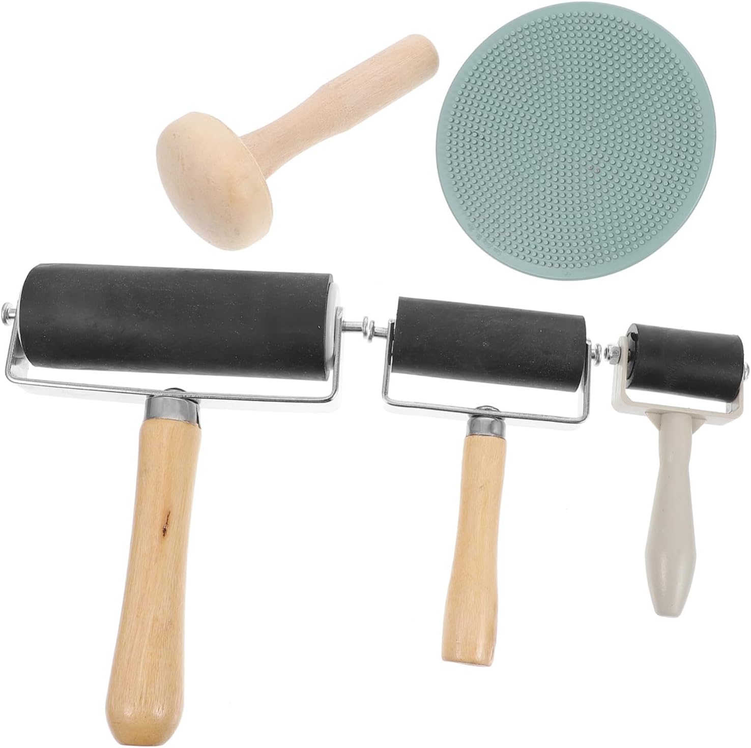 HAKIDZEL Portable Printmaking Roller with Ergonomic Wood Handles Rubber and Aluminum Alloy Ink Applicators for Painting Crafting Stamping Art Supplies Kit