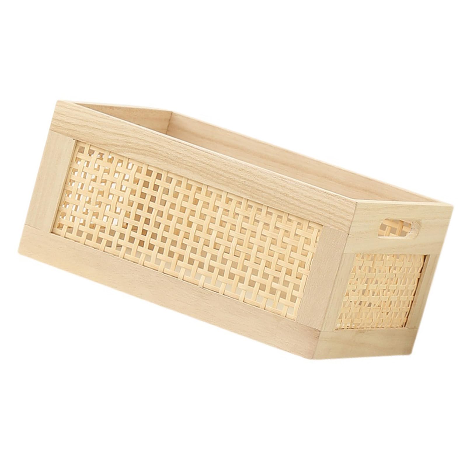 Elnwnnkc Multipurpose Natural Wood Handwoven Storage Basket with Space Saving Designs for Cabinets Portable for Books and Toy Home Organization Basket