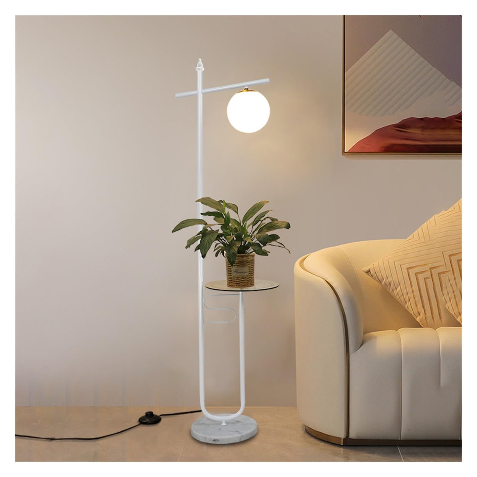 LJHFG63KUYT Standing Lamps Adjustable Floor Lamps with Tray, Tall Standing lamp for Bedroom Home Decor for Office Cafe Den Living Room Decorate(White)