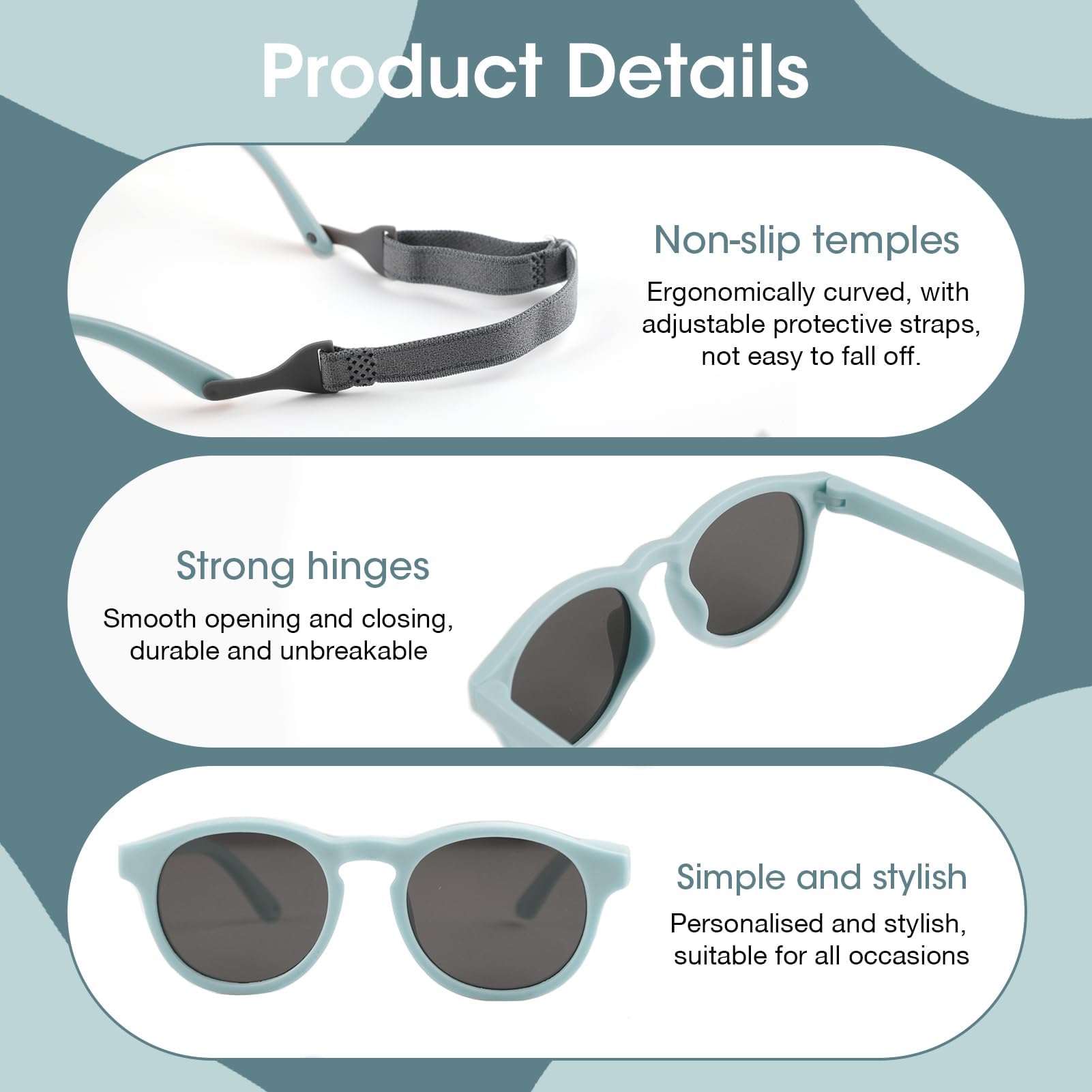 Gafas de Sol Polarizadas para Bebé UV400 Correa Ajustable Flexible 0-36 Meses