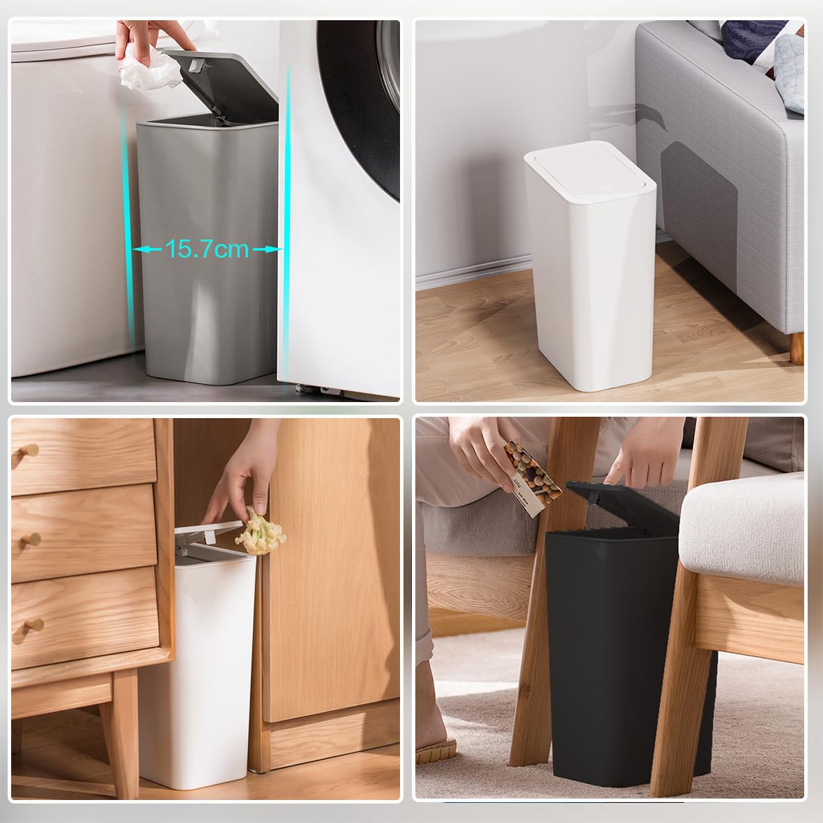 Pattumiera da 10 litri con coperchio pop-up. Piccolo cestino con coperchio, cestino per la spazzatura per cucina, camera da letto, ufficio, bagno, 3 pezzi