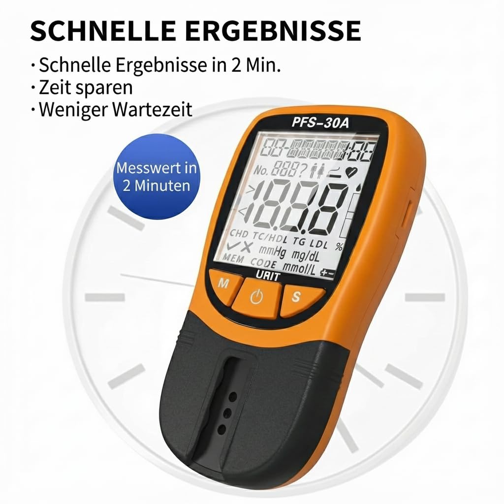 5-in-1 Blutfett-Analysesystem zur Eigenanwendung Hochpräzises Cholesterin-Messgerät für das Home-Monitoring Labor-Genauigkeit für zu Hause Inkl. 10 Teststreifen-Set