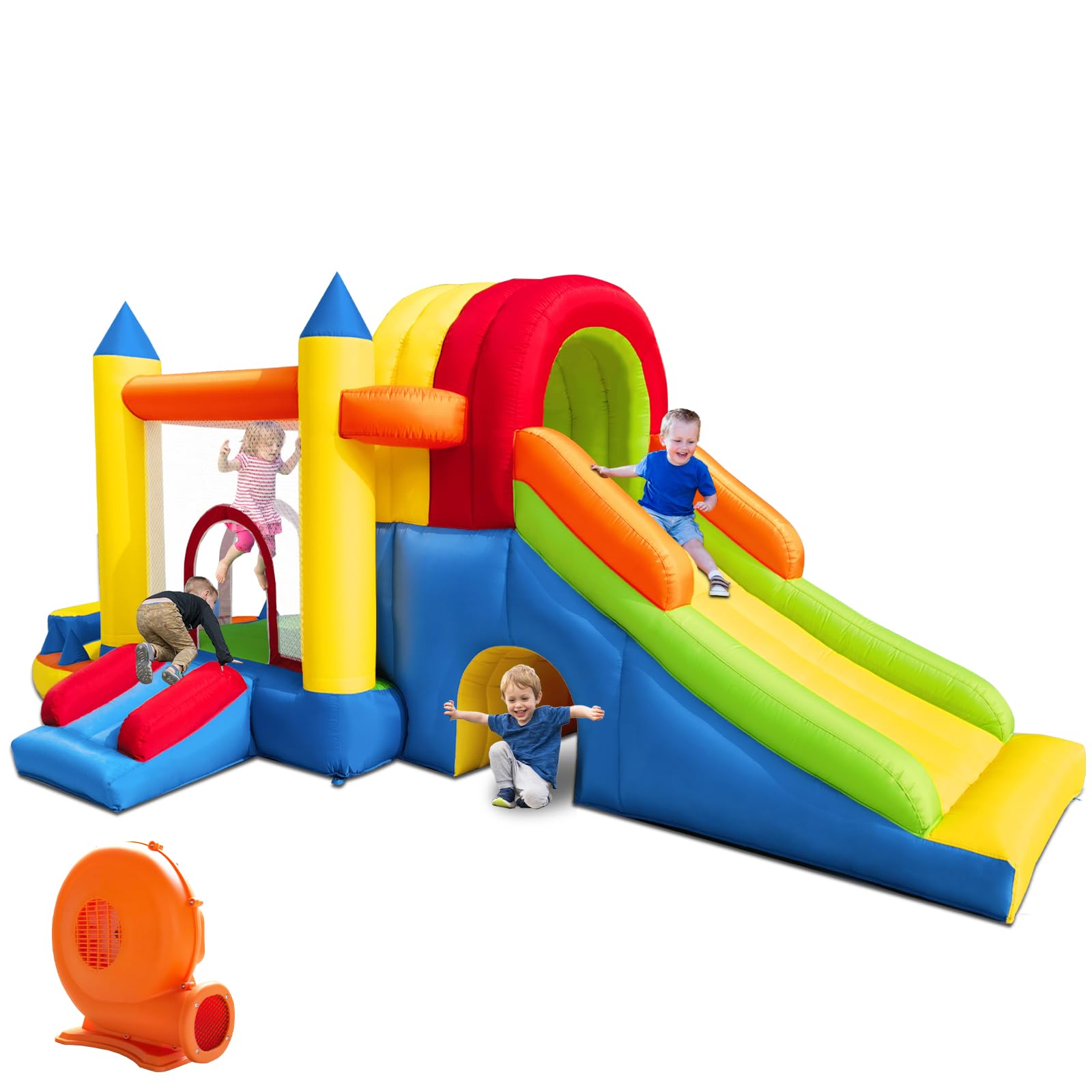 Baralir Kinder Hüpfburg mit Blower, 8-in-1 Multifunktion, Sicherheitsnetz, für Indoor & Outdoor, Bunt & Stabil