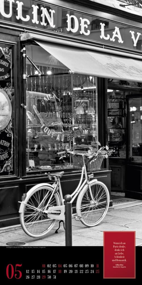 Paris, je t'aime Kalender 2025, Wandkalender in Schwarz-Weiß im Hochformat (33x66 cm) - Städtekalender / Literaturkalender mit Zitaten
