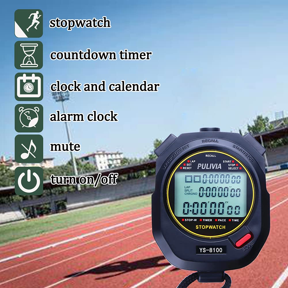 PULIVIA Sports Stopwatch Timer Lap Split Digital Stopwatch with
