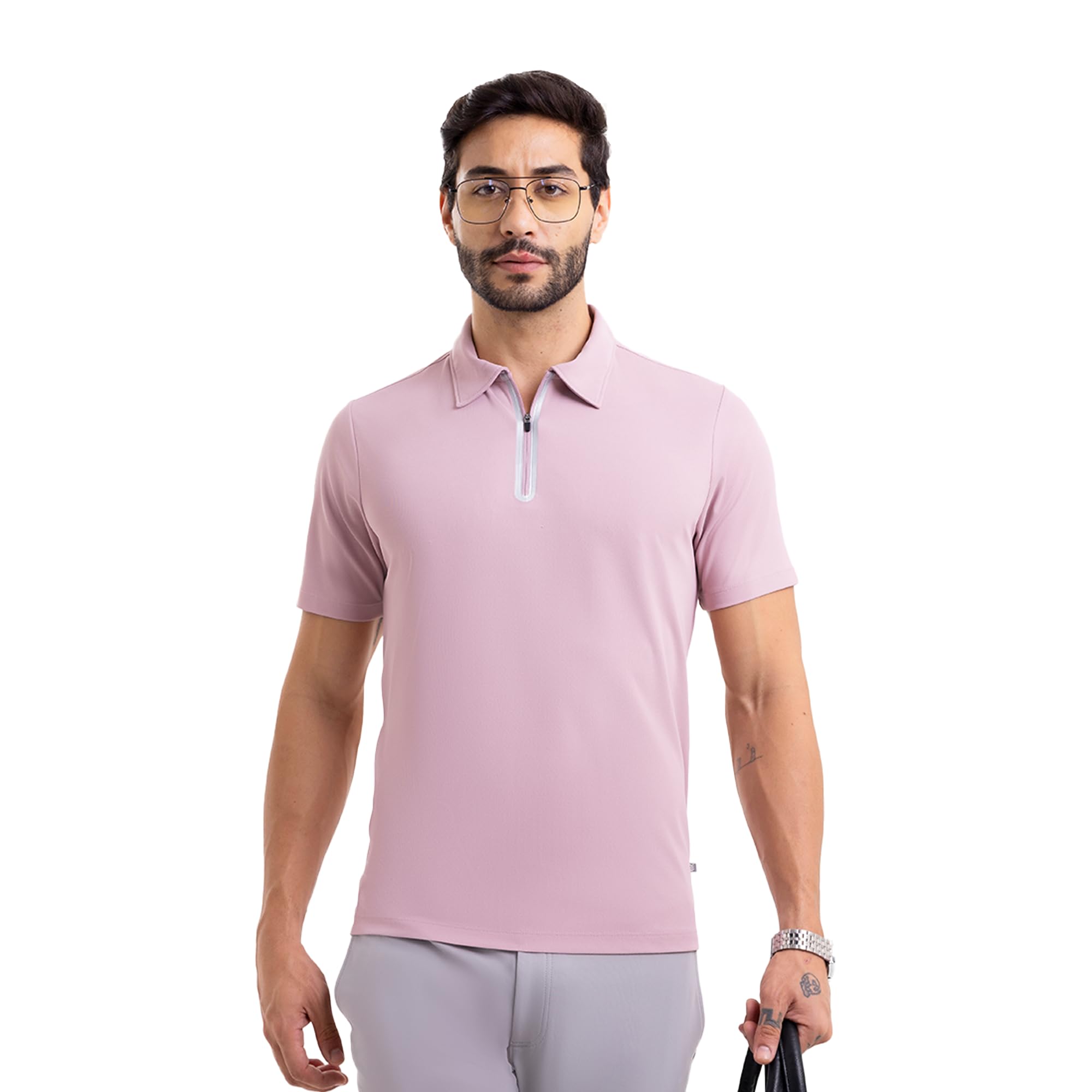 Mauve Work Polo T- Shirt | Advanced Zip Technology | Smart T-Shirt | Traveller Polo | Stretchable | Breathable | Wrinkle- Resistance | Anti-Odour | Slim fit Polo T- Shirt |-image-15
