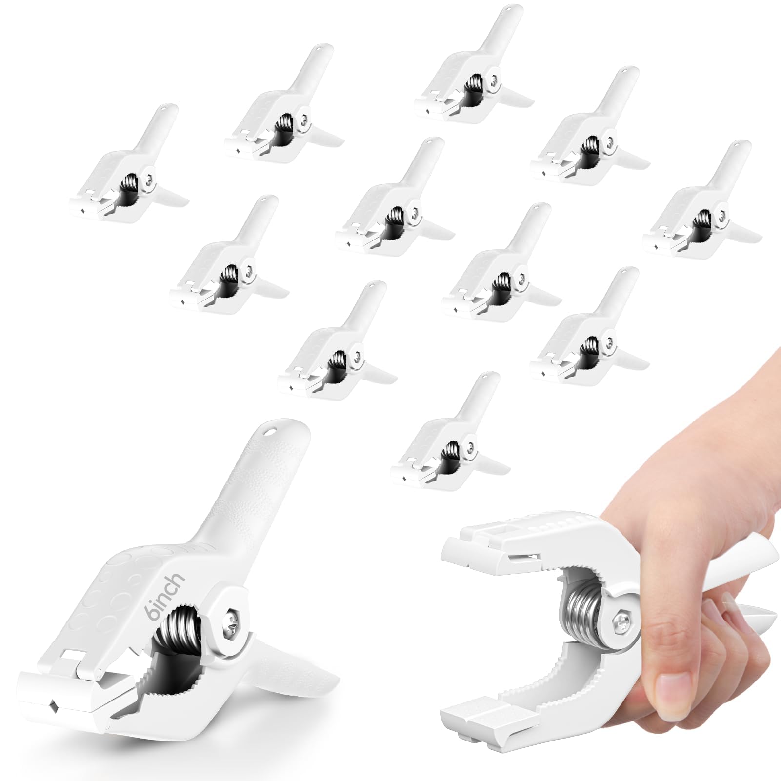 EMART 6" Spring Clamps Heavy Duty Clips Anti-Slip Handle, White -12Pack