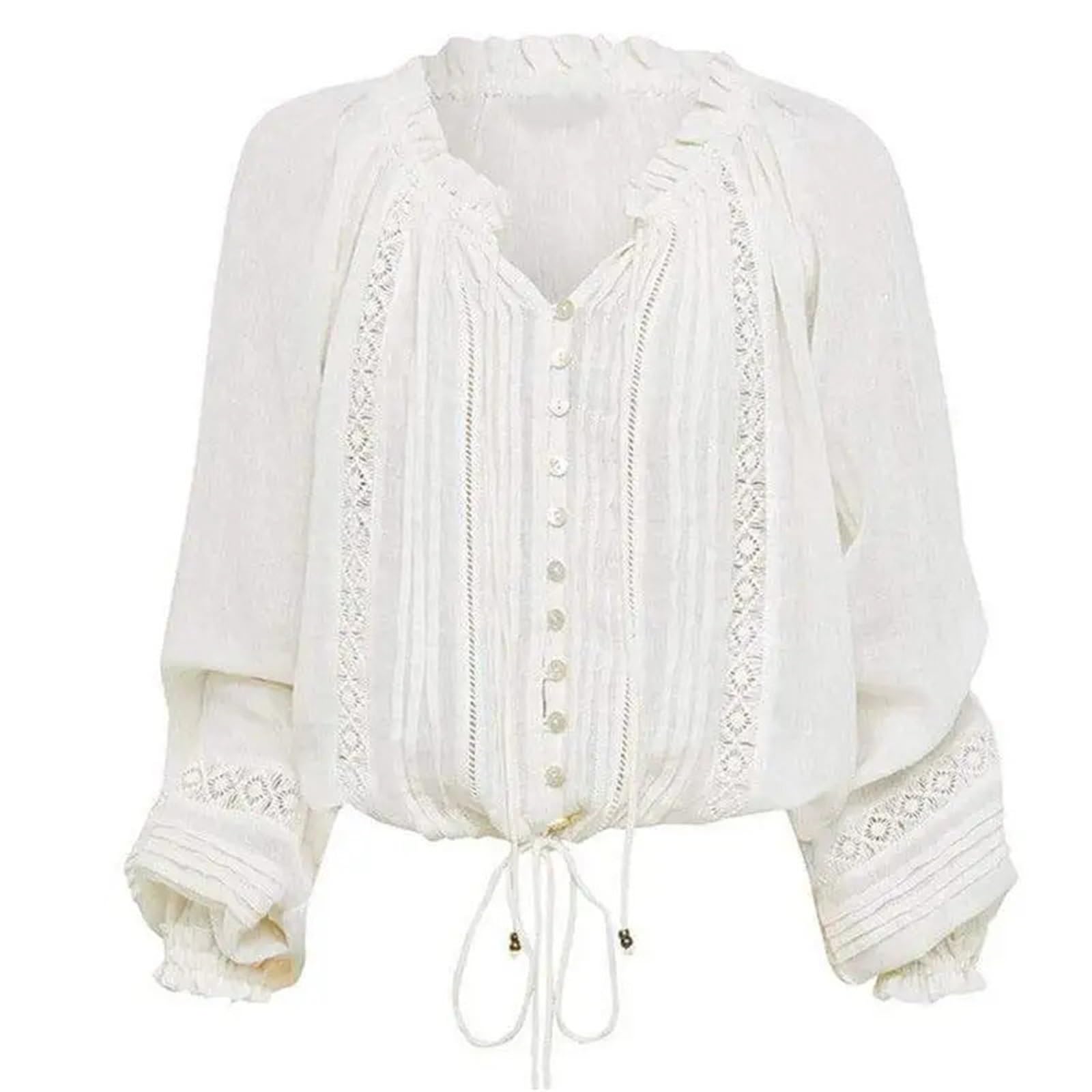 Copricostume Donna Camicia Bianca Casual Ampia da Donna | Con scollo a V e maniche a sbuffo(M)