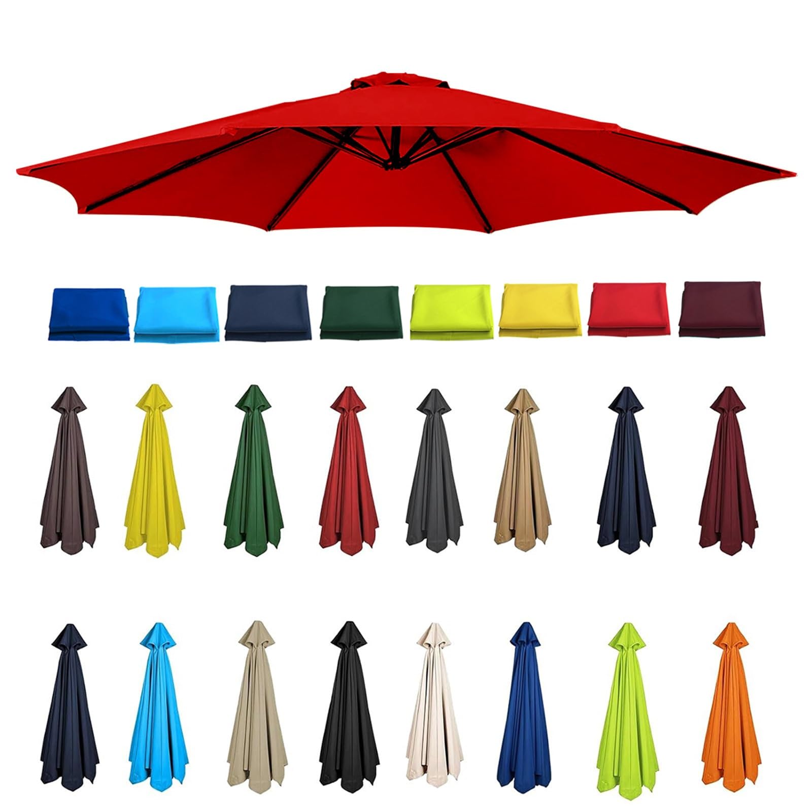 Replacement Replacement Parasol Canopy Replacement Parasol Fabric Cover, 2.0m 2.30m 2.5m 2.7m 3.0m 3.5m UV Protection Waterproof Umbrella Cover for Garden, Patio, Pool Fabric(Red,2.00m/6 Arms)