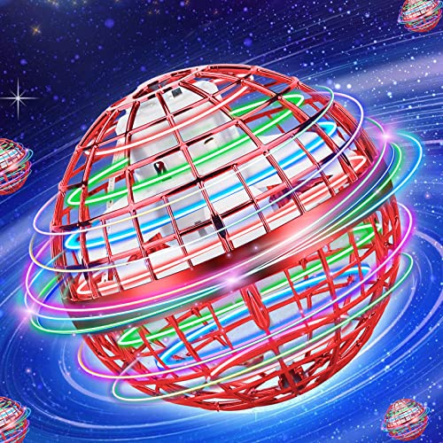 Hapipi Flying Orb,2021 Upgraded Flying Ball Toys for Boys Girls Gift Magic Indoor Outdoor Drones Small Flying Spinner with Rotating LED Lights Rechargeable Mini Drone Flying Toy for Kids Adults Red