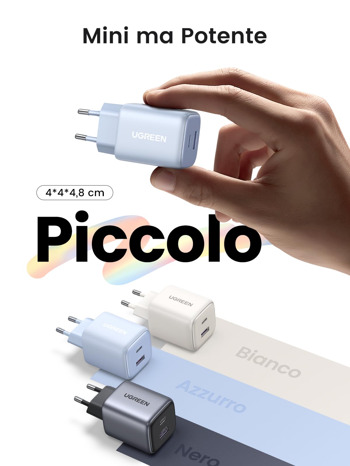 UGREEN Nexode 35W Caricatore USB C GaN, Caricatore USB A 22.5W Compatibile con Galaxy S24 Ultra/ S23 Ultra/ S22 Plus/ S21, Pixel 8 7 6, iPhone 16/15/14/13, iPad Pro/Air/Mini, MacBook Air M2 Blu