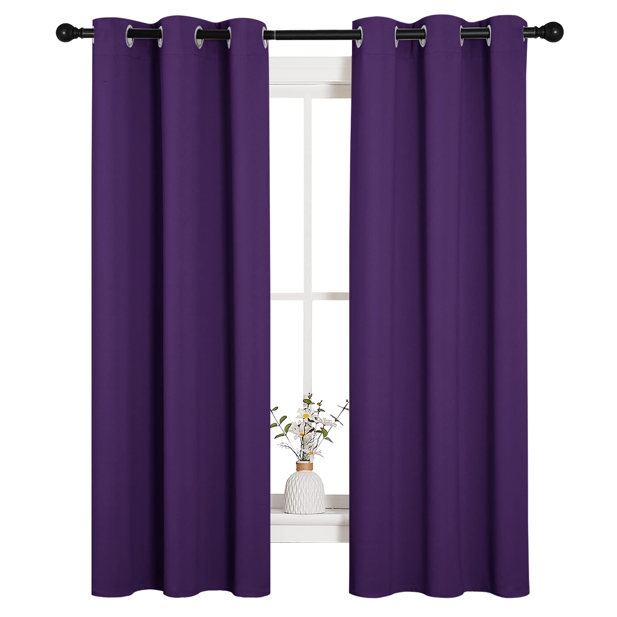 NICETOWN Thermal Curtains Insulated Blackout Draperies, Triple Weave Home Decoration Solid Ring Top Blackout Drape Panels for Bedroom (Set of 2, 34 x 63 Inch, Royal Purple)