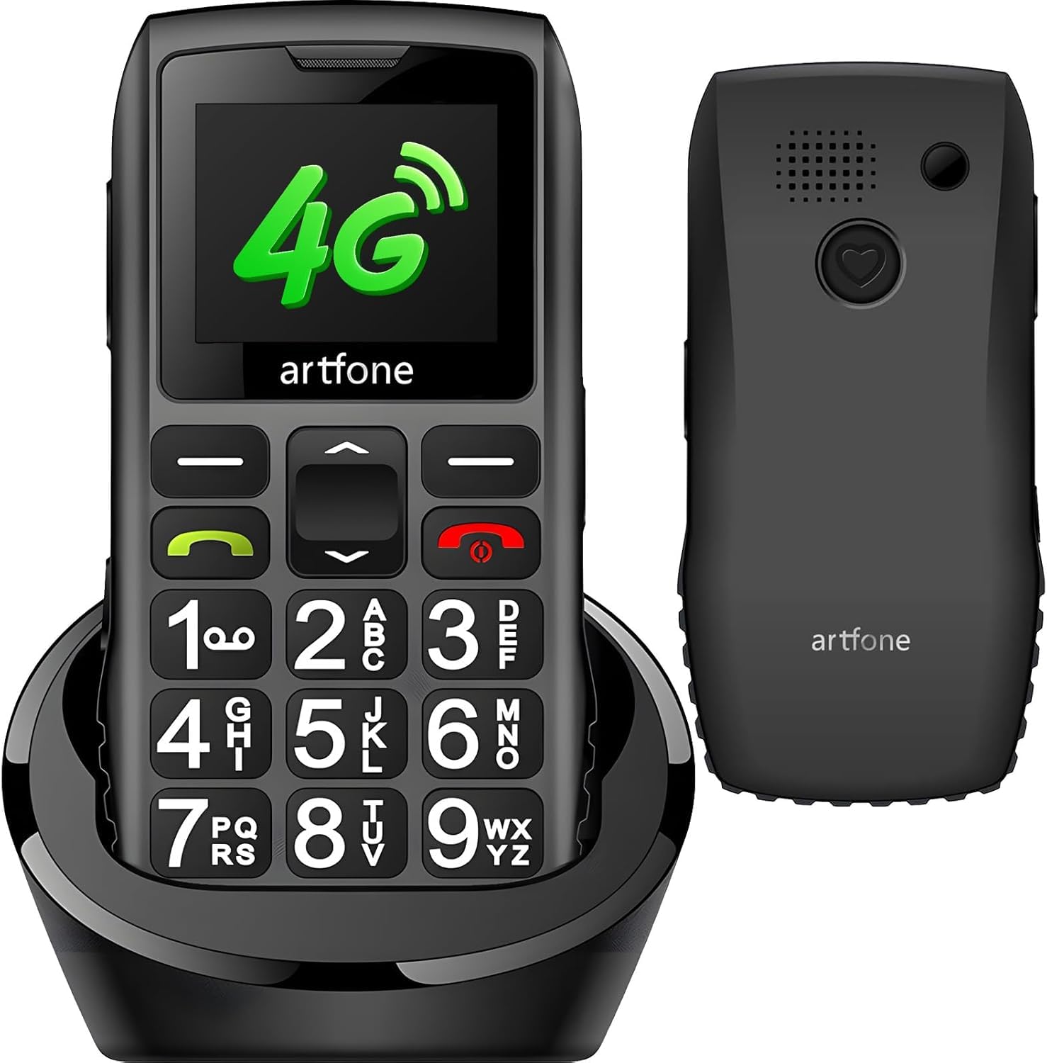 artfone C1+4G Big Button Mobile Phone for Elderly丨USB-C, Charging Dock丨1800mAh Battery丨Easy to Use Basic Elderly Phone丨SIM Free Unlocked Senior Mobile Phone丨SOS Button丨FM Radio丨Time Reporting - Black