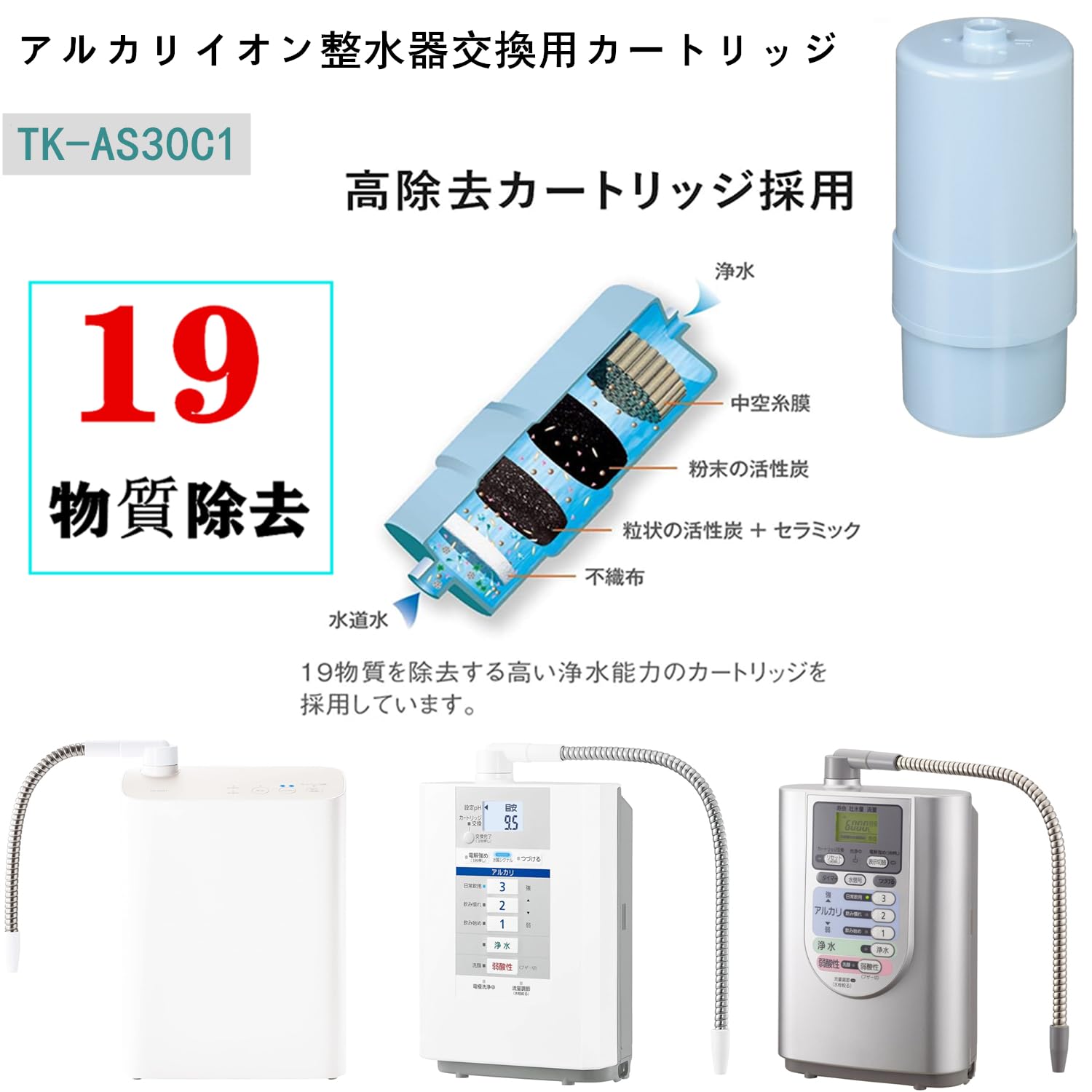 【パナソニック】TK-AS30-W（カートリッジ付き） Amazon | TK-AS30C1 アルカリイオン整水器交換用カートリッジ 【19物質