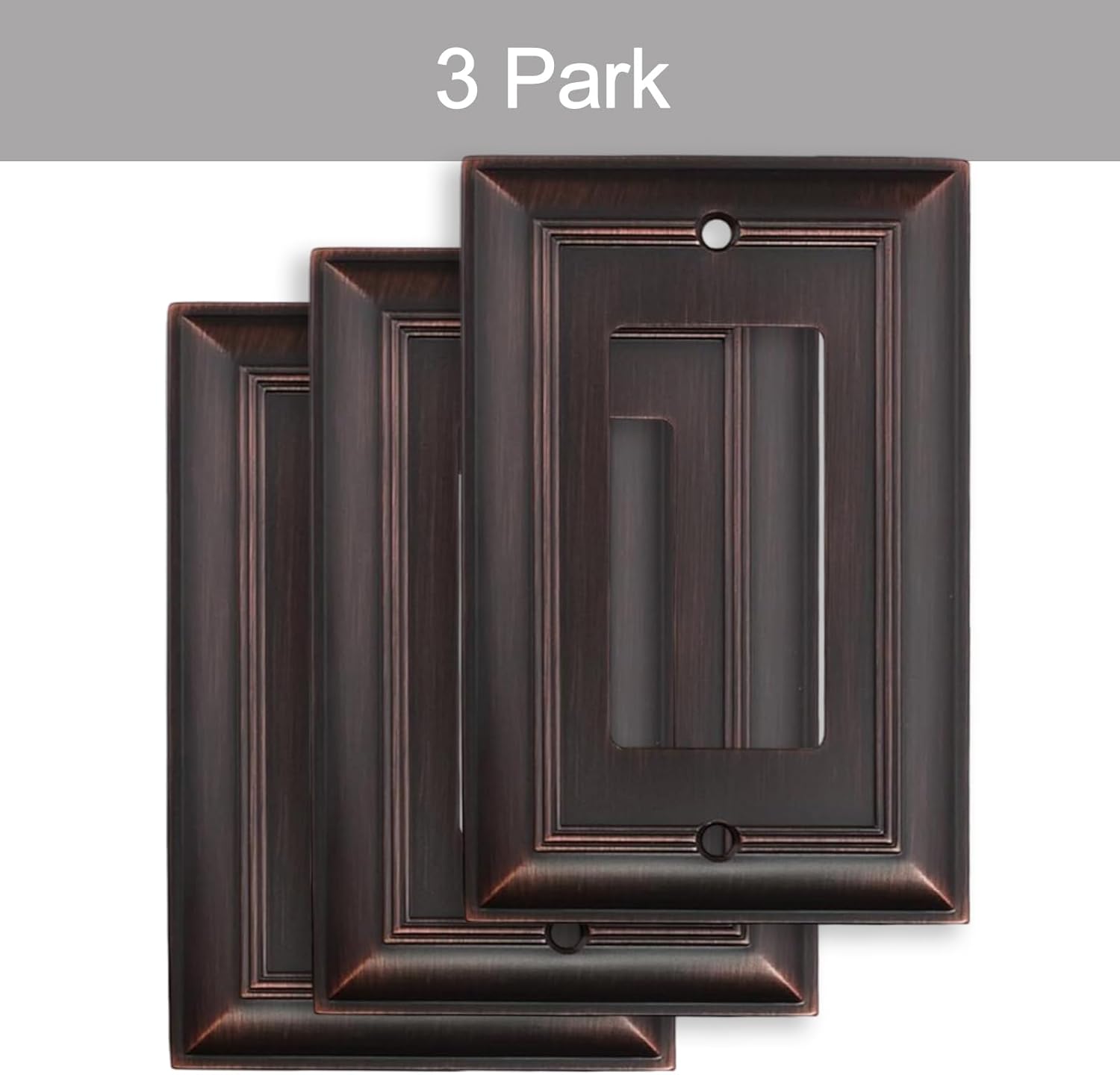 Metal Wall Outlet or Switch Plate Covers - Durable Decorative Outlet Covers for Electrical Outlets and Light Switch Cover Plate -Decorator Wall Plates for Receptacle,Oil Rubbed Bronze, 3-Pack