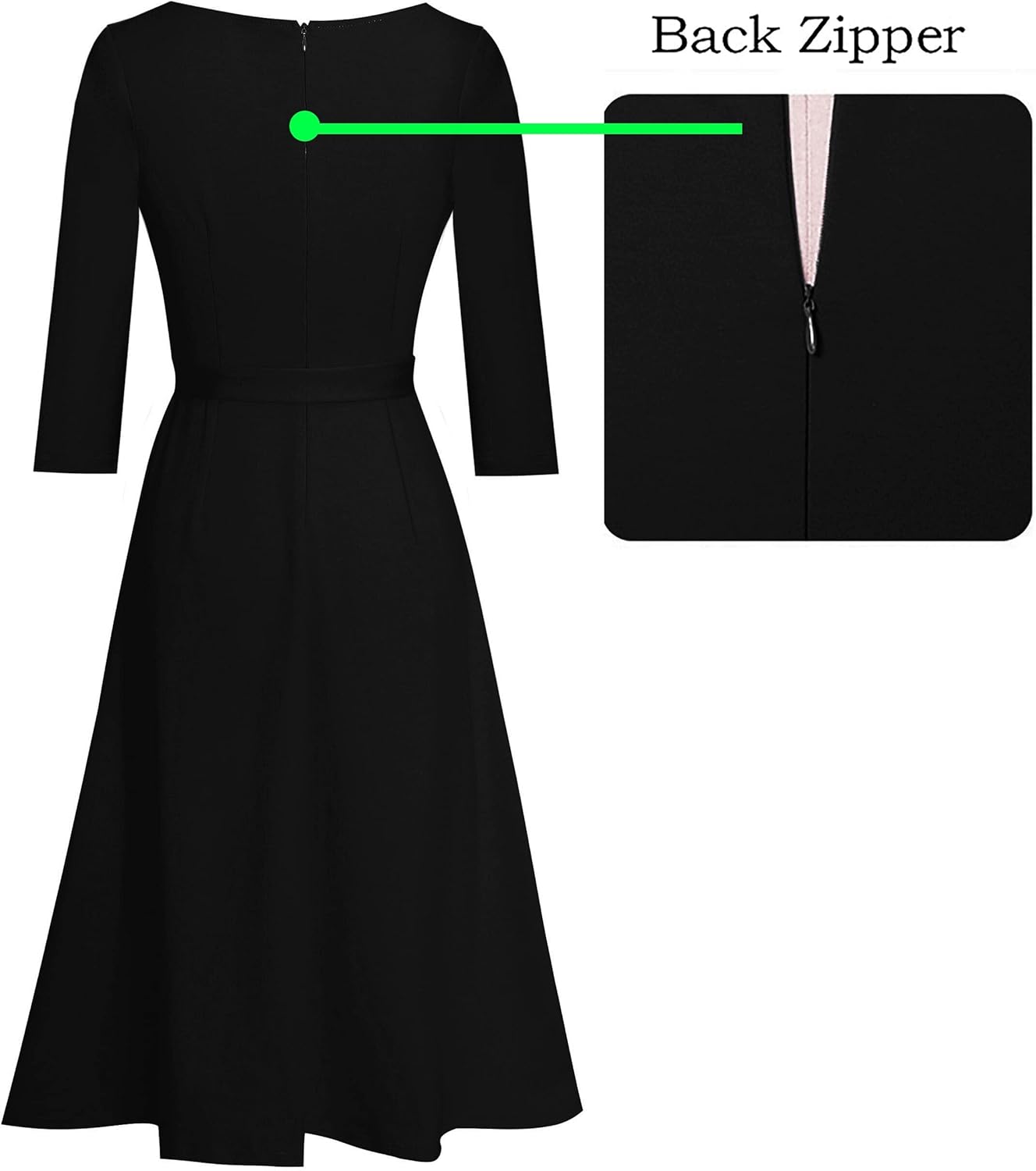 VFSHOW Womens Elegant Pockets Belted Work Business Office Casual Party Pleated A-Line Midi Dress