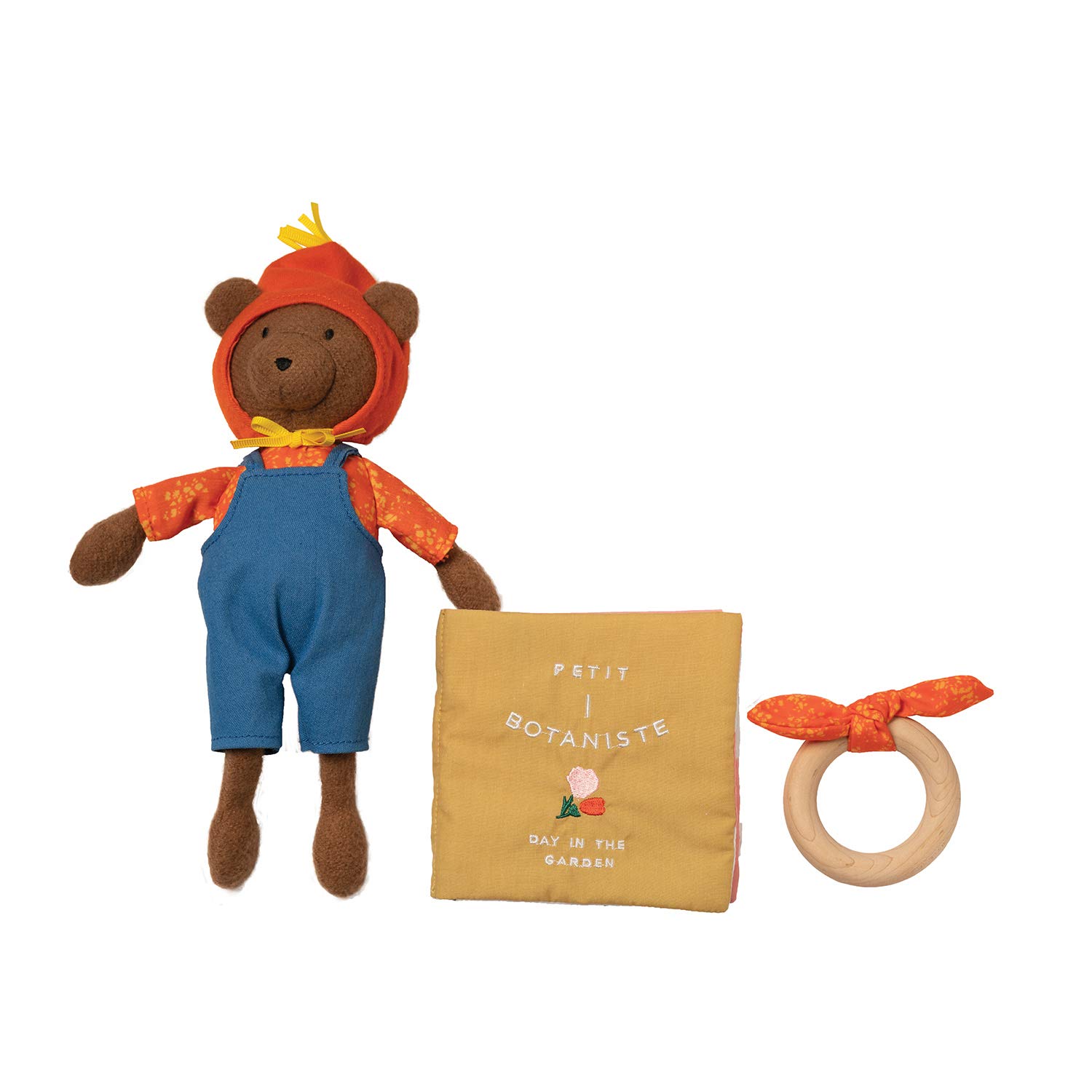 Manhattan Toy Petit Botaniste Bear Doll, Soft Book y Mordedor de Madera para bebé