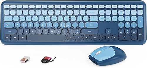 Miniatura 12 de HotFox Combo de teclado y ratón inalámbrico, teclado retro de tamaño completo tipo máquina de escribir con teclas redondas, diseño ergonómico para