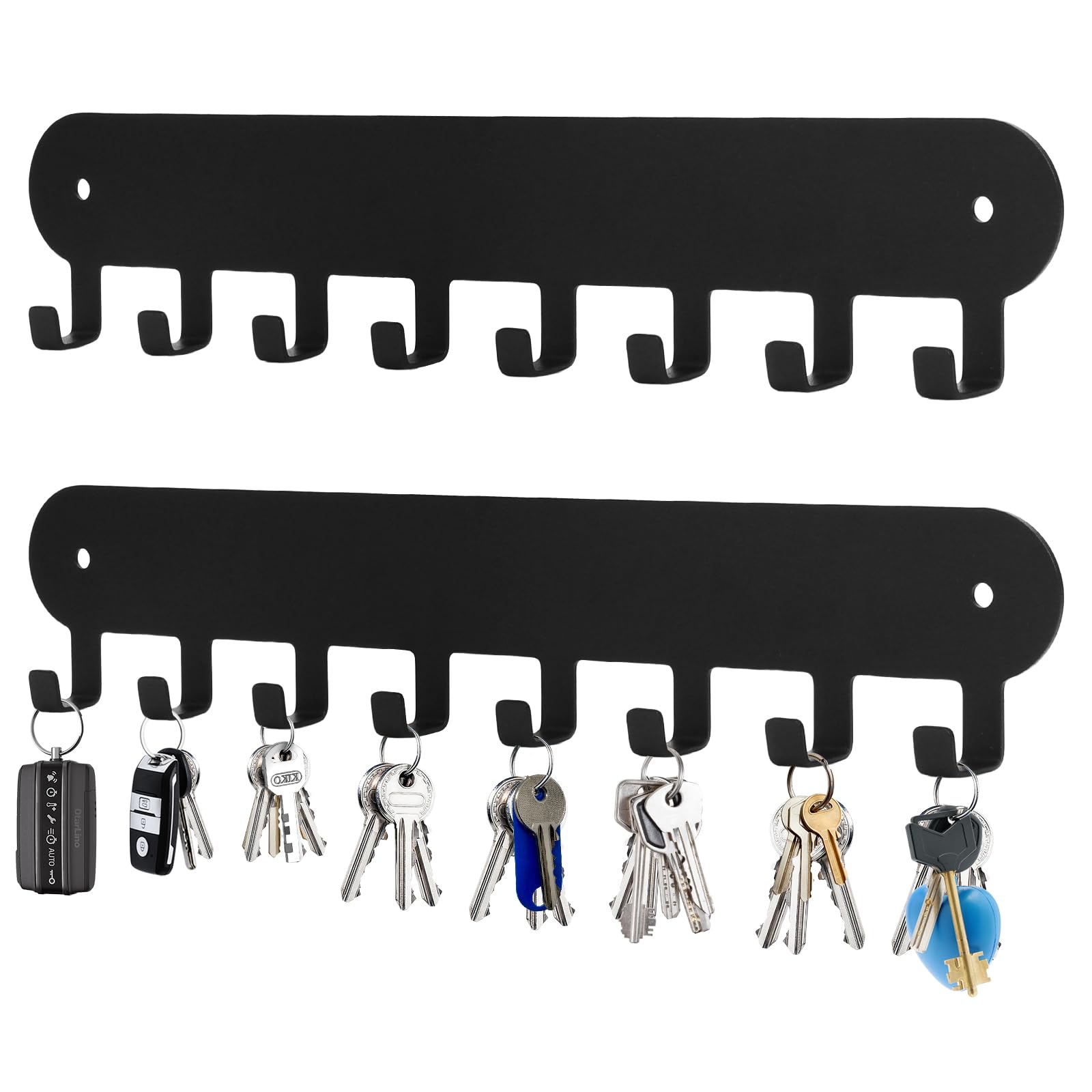 Suzurana 2 Pack Key Holder for Wall,Key Hooks with 8 Hooks,Key Rack for Wall No Drill for Living Room, Kitchen, Bathroom, Garage (Black)