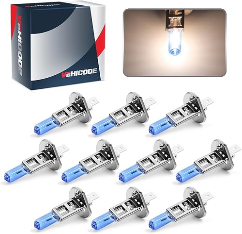VEHICODE Bombillas halógenas H1 para faros delanteros, 5500K-6000K, luces altas y bajas, luz antiniebla DRL 12 V 55 W para coche HiLo proyector de