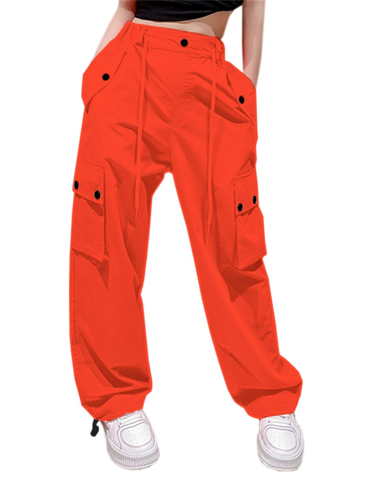 Cromoncent Cargo Pants Girls &amp; Women Parachute Pants Y2K Baggy Rave Clothes Waterproof with Pockets, 6 Years - 3XL