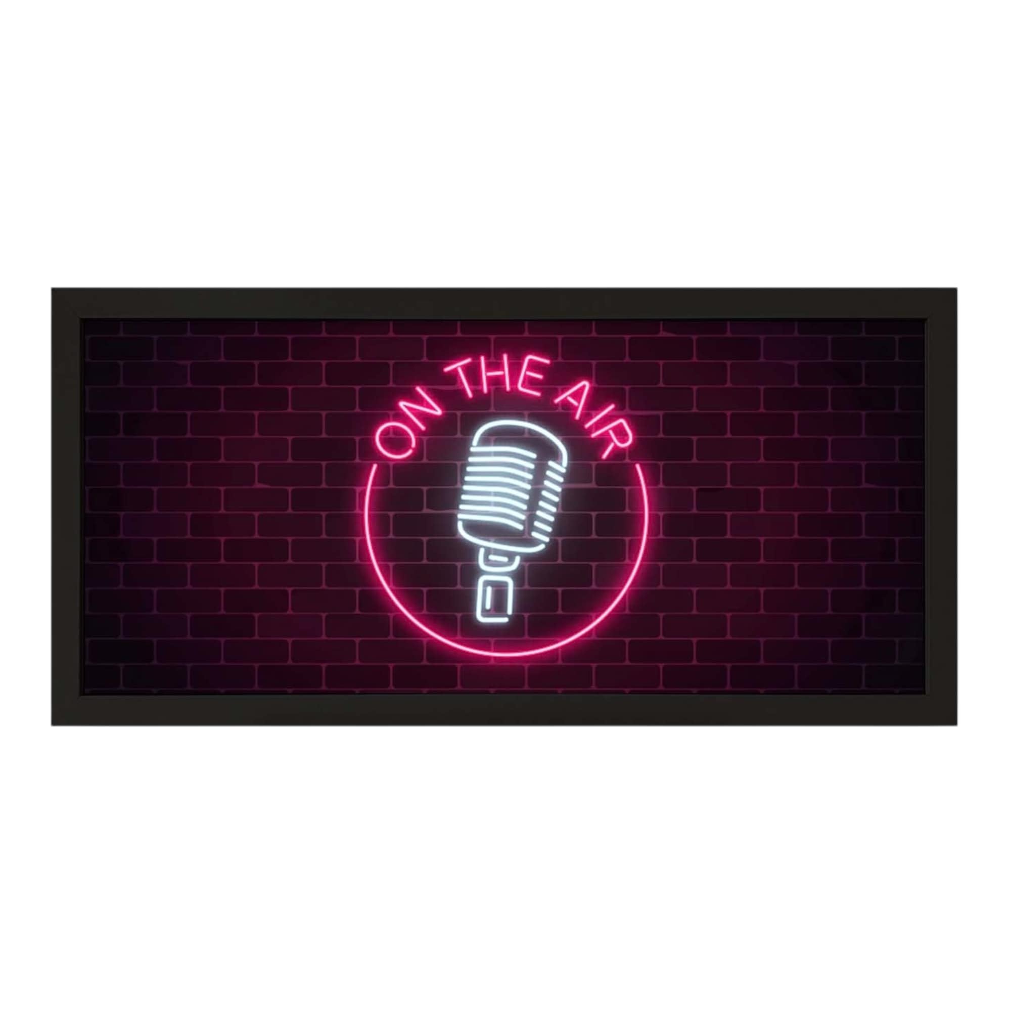 Echo Three Black Wall Art Framed Print On The Air Studio Sign | Large Wide Record Room |Dj Recording Artist Classic Microphone Retro | Broadcasting Live Social Media Enthusiast Content Creator Gift