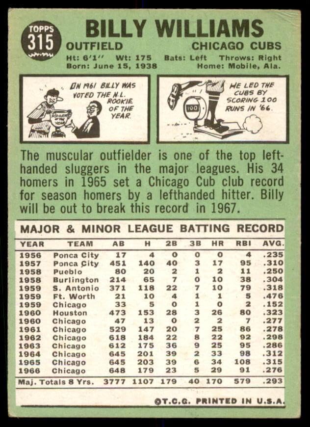 Billy Williams Card 1967 Topps #315 - Slabbed Baseball Cards